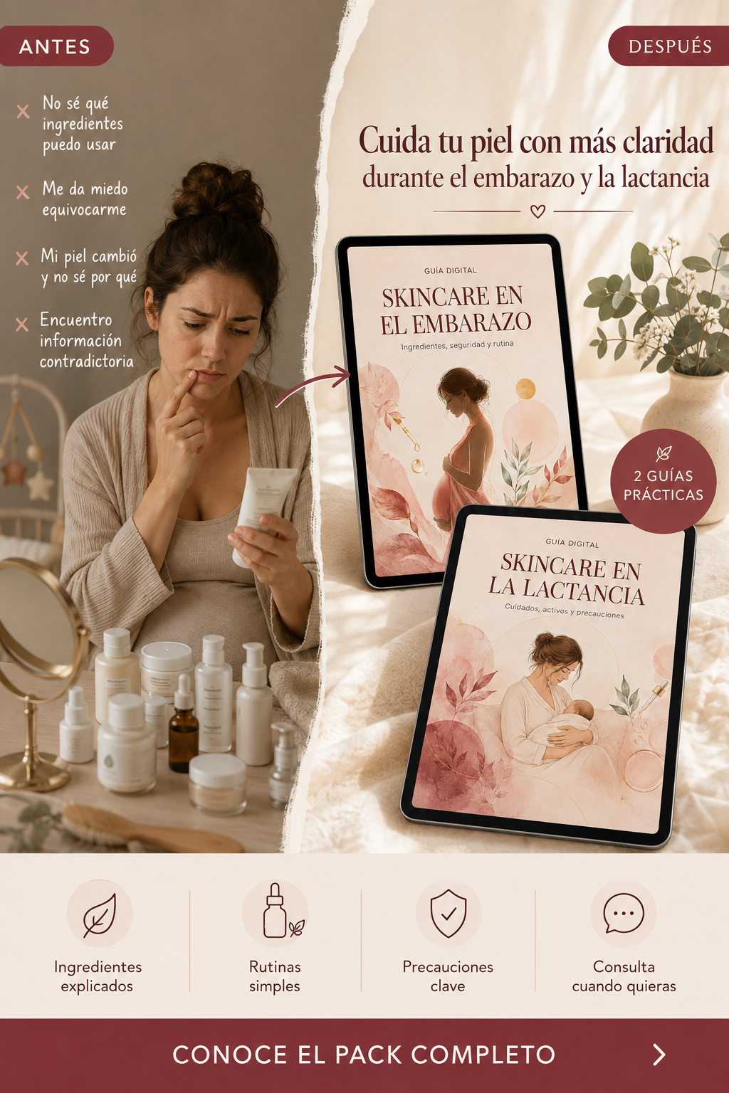 CUIDA TU PIEL SIN MIEDO DURANTE EL EMBARAZO Y LACTANCIA + 2 LIBROS